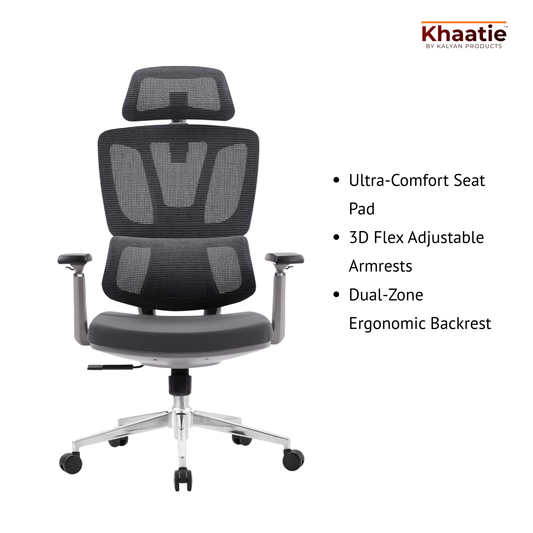 Khaatie Ergonomic Chair with Headrest | Study & Work Chair | 1201 Air Flex | Revolving Chair