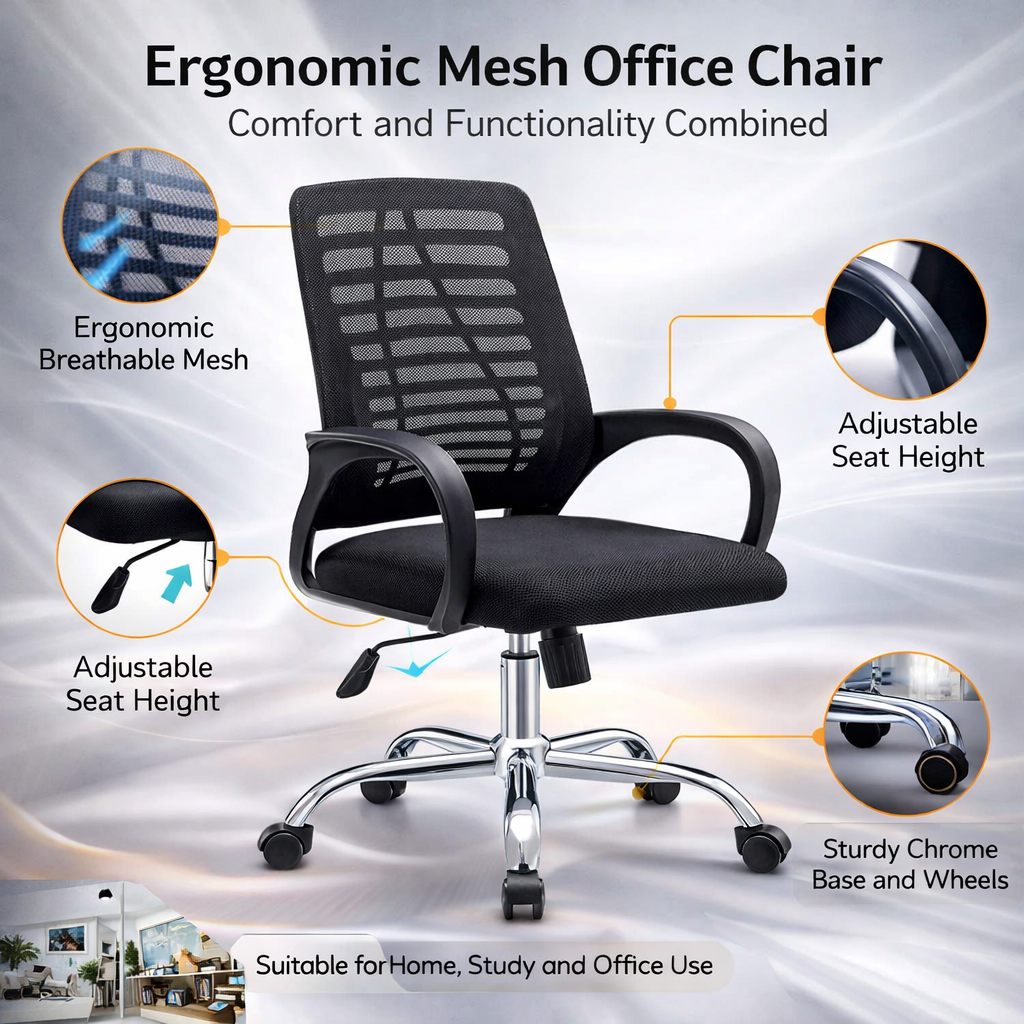 Khaatie | 1001 Ergonomic Office & Study Chair with Breathable Mesh Back