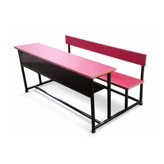 3 Seater School Desk with Attached Bench – Heavy Duty Solid Ply & Iron Frame